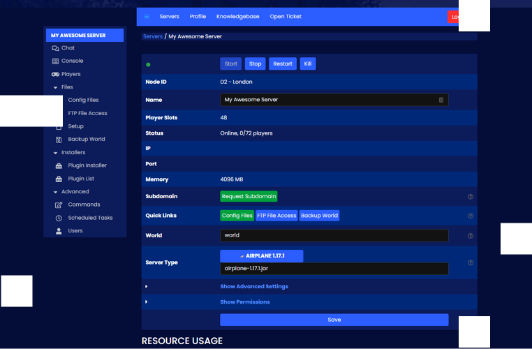 Custom TCAdmin Panel